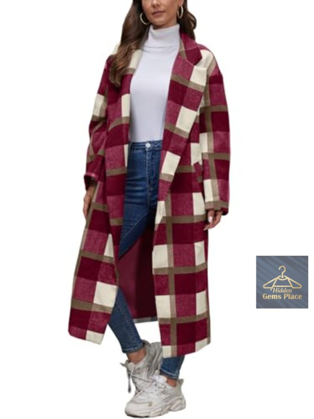 Womens Plaid Wool Coat Shacket Lapel Button Down Long Sleeve Flannel Trench